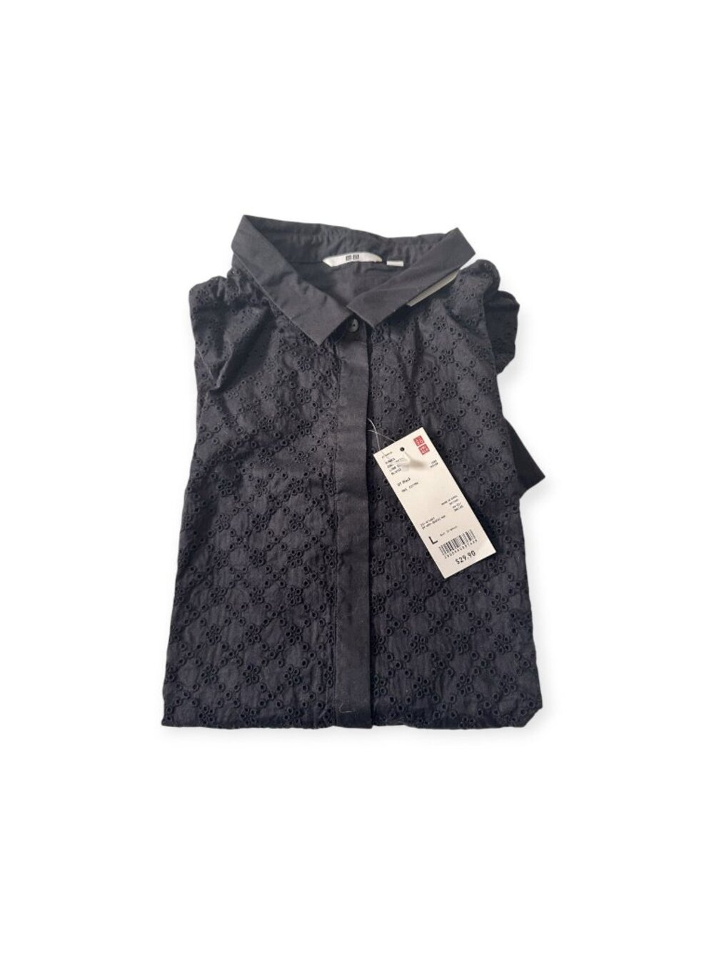Uniqlo Embroidery Long Sleeve Shirt,  Cotton, Black  Size L, New with tag